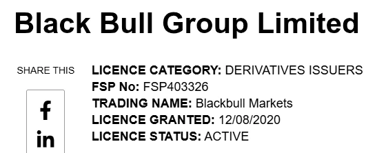 Black Bull Group Limited on the FMA register of licensed providers
