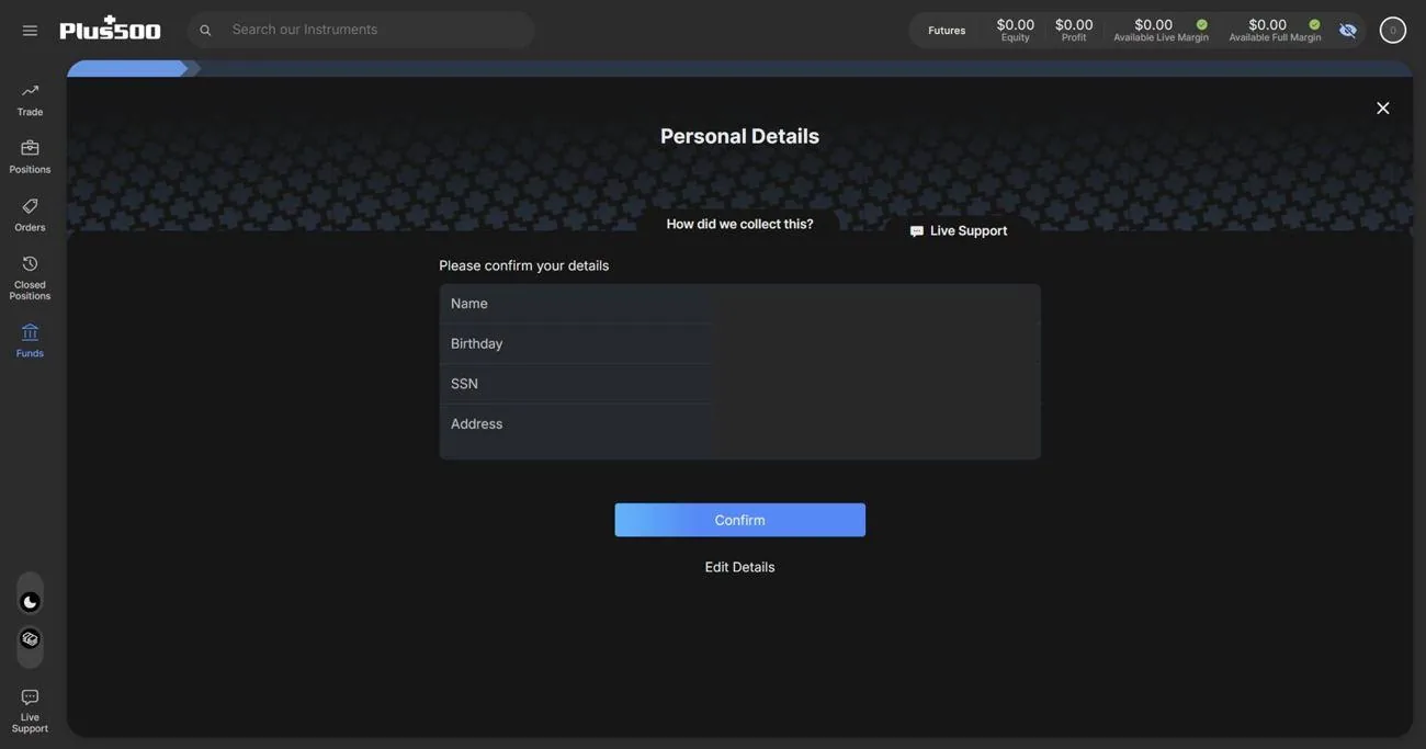 The confirm details screen with Name, Birthday, SSN and Address rows, and Confirm and Edit Details buttons.
