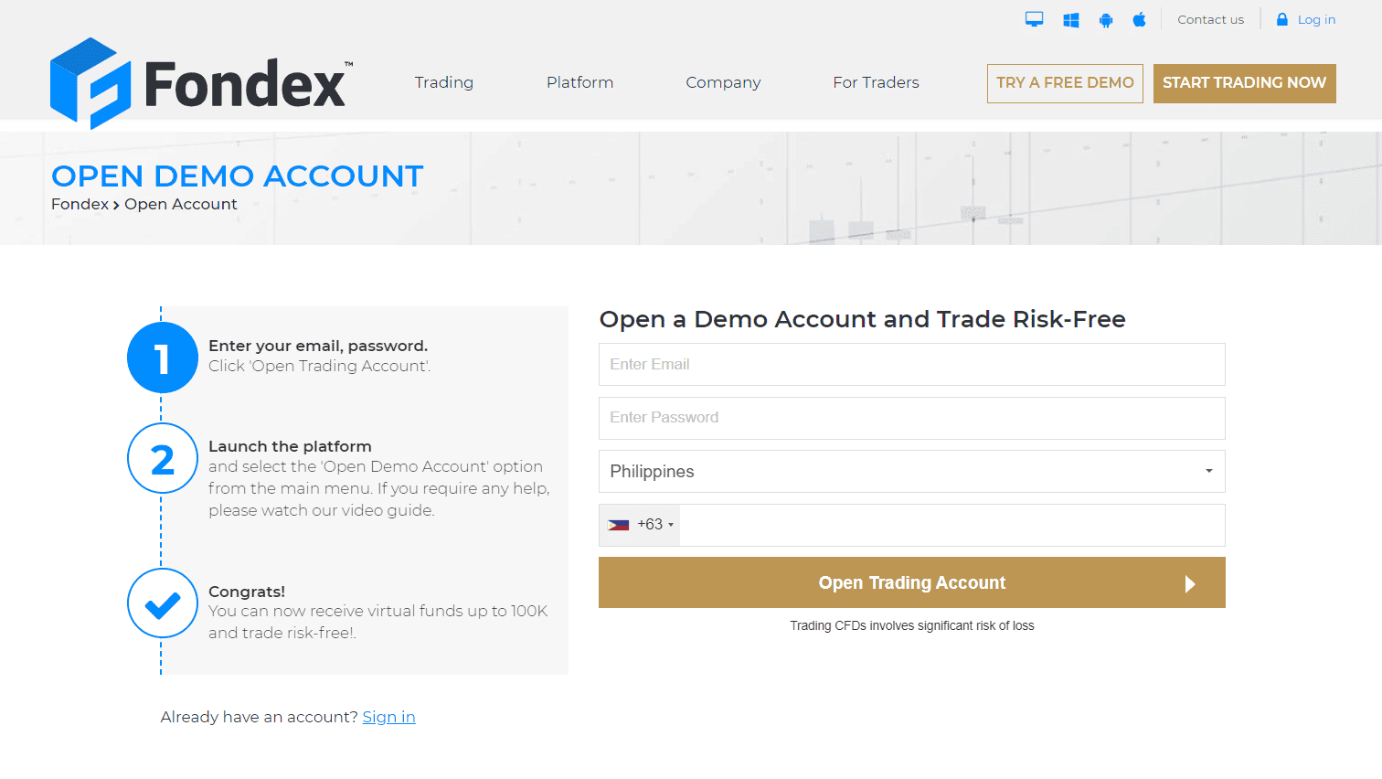 fondex open demo account