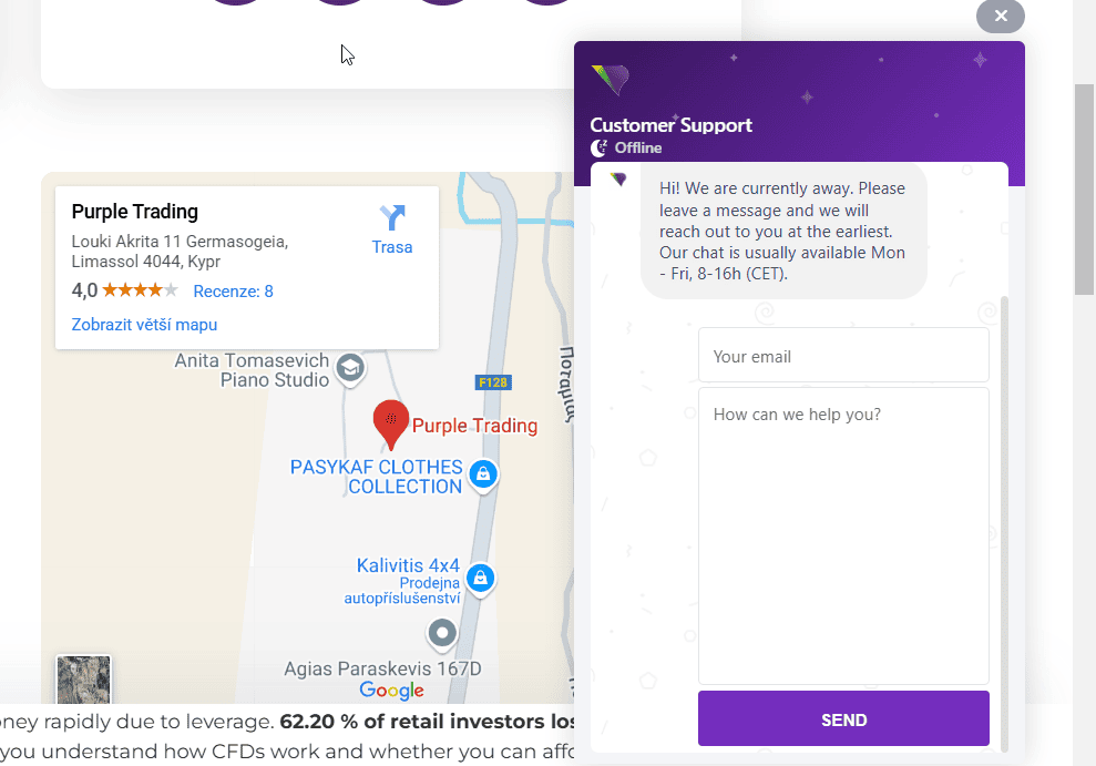 Purple Trading chat support