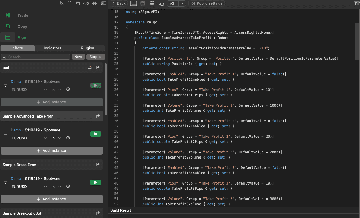 Create cBots with cTrader