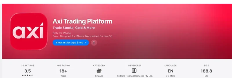 The United States App Store listing of Axi Trading Platform, captured Sep 10, 2026.