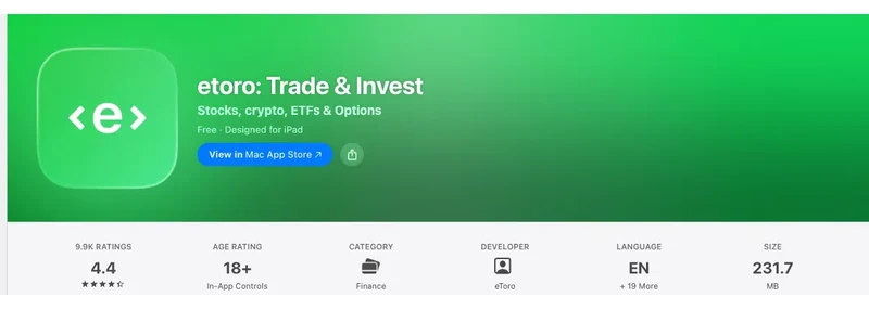 The United States App Store listing of etoro, captured Sep 10, 2026.