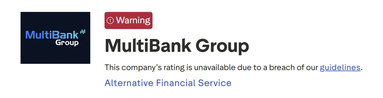 Trustpilot profile for MultiBank Group captured 10 September 2026; the figure is the one shown that day and is recaptured monthly.