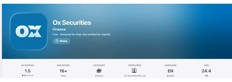 The United States App Store listing of Ox Securities, captured Sep 10, 2026.