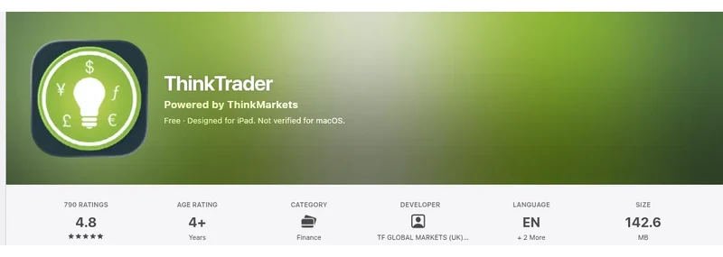The United States App Store listing of ThinkTrader, captured Sep 10, 2026.
