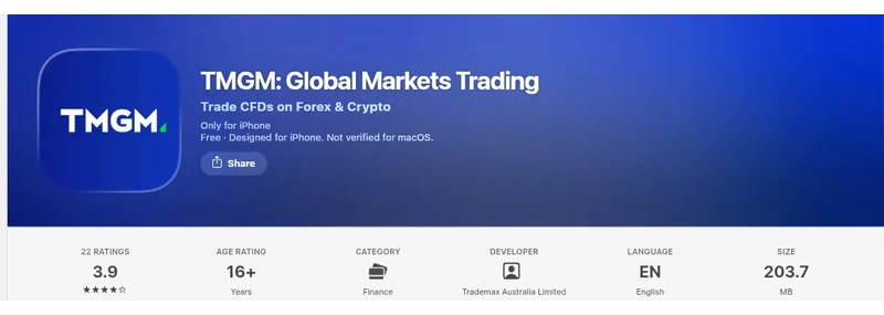 The United States App Store listing of TMGM, captured Sep 10, 2026.