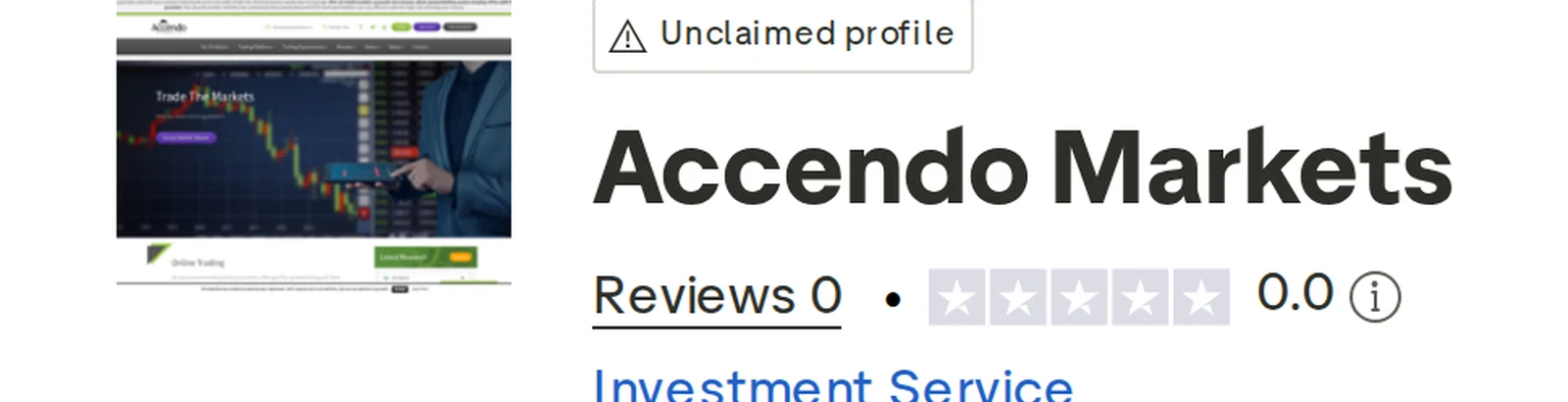 Trustpilot profile for Accendo Markets captured Oct 1, 2026; the figure is the one shown that day and is recaptured monthly.