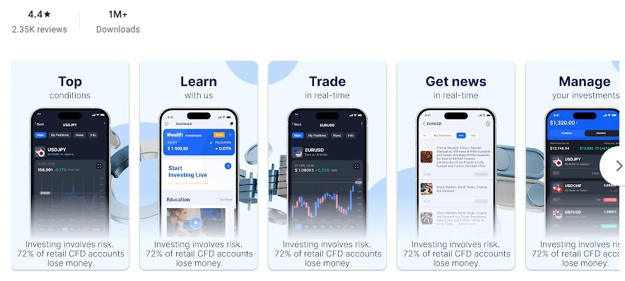 The Google Play listing of Admirals・Stocks trading as shown in United States, captured Oct 1, 2026.