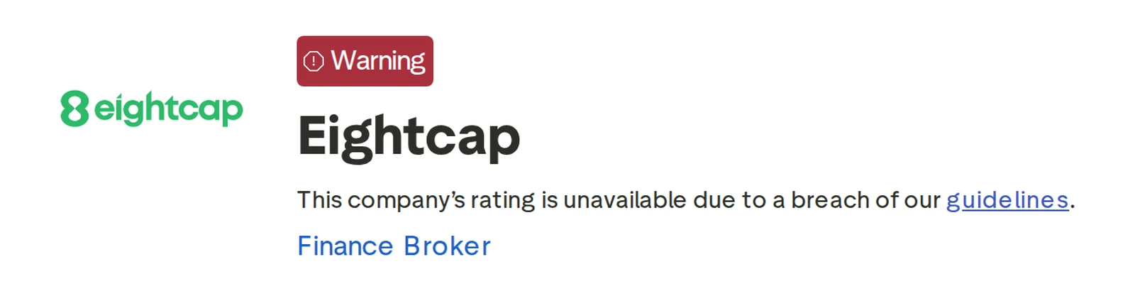 Trustpilot profile for Eightcap captured Oct 1, 2026; the figure is the one shown that day and is recaptured monthly.