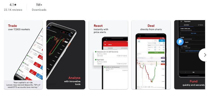 The Google Play listing of IG Trading Platform as shown in United States, captured Oct 1, 2026.