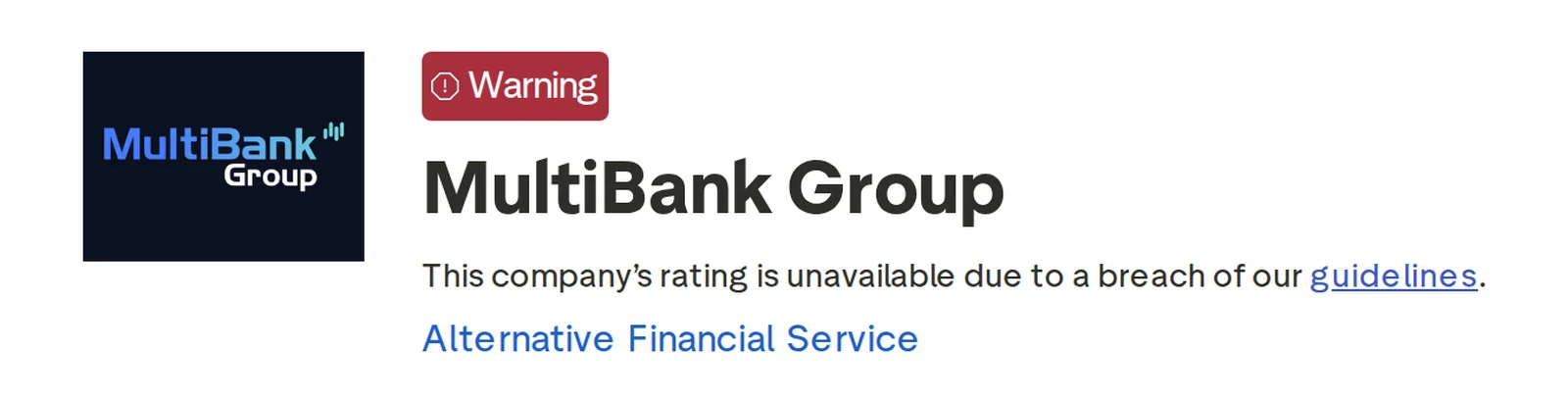 Trustpilot profile for MultiBank Group captured 1 October 2026; the figure is the one shown that day and is recaptured monthly.