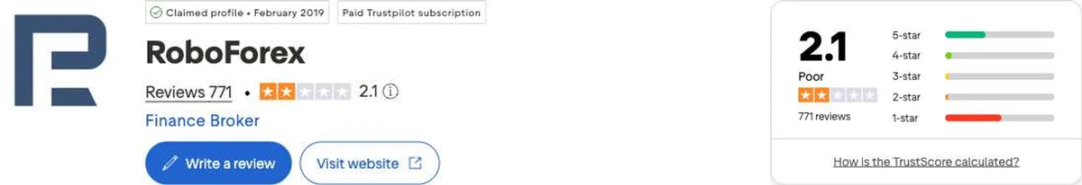Trustpilot profile for RoboForex captured Oct 2, 2026; the figure is the one shown that day and is recaptured monthly.