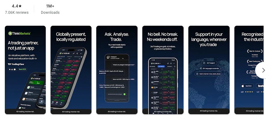 The Google Play listing of ThinkTrader as shown in United States, captured Oct 1, 2026.