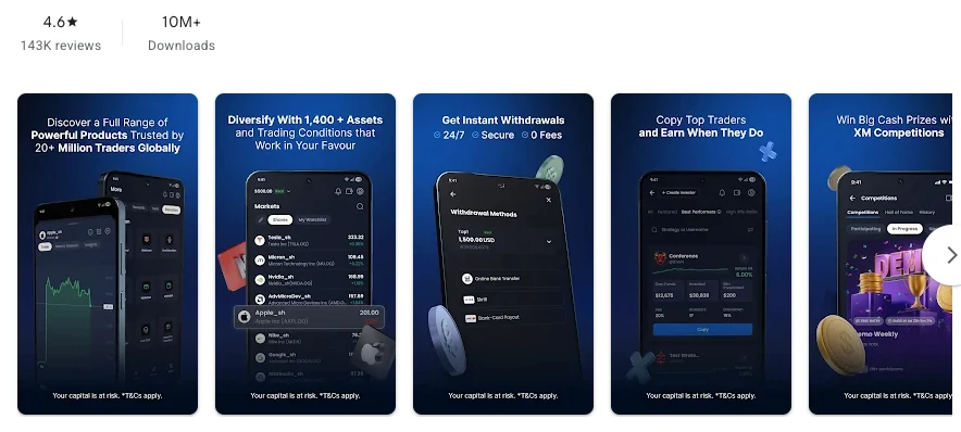 The Google Play listing of XM App as shown in United States, captured Oct 1, 2026.
