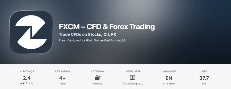 The Canada App Store listing of FXCM, captured October 1, 2026.