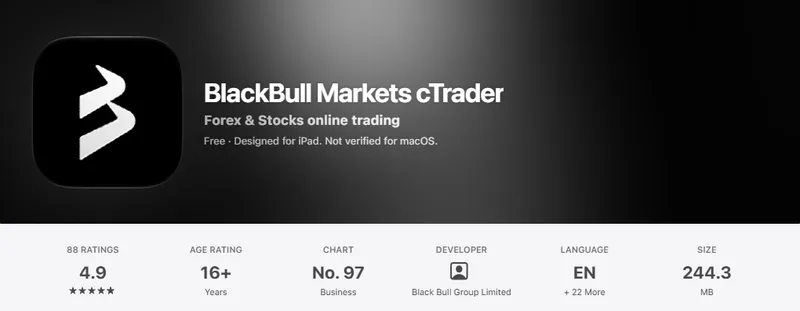 The New Zealand App Store listing of BlackBull Markets cTrader, captured 1 October 2026.