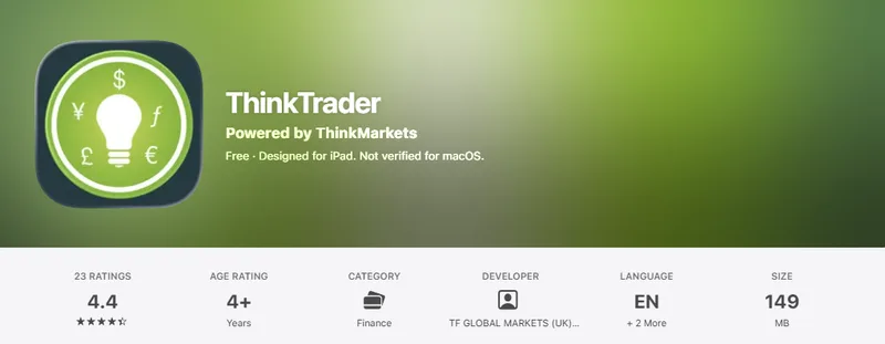 The New Zealand App Store listing of ThinkTrader, captured 1 October 2026.