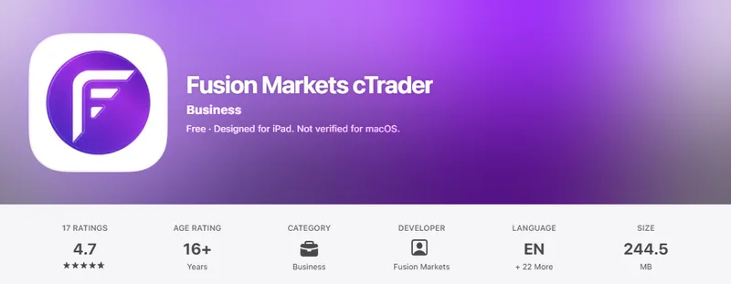 The Australia App Store listing of Fusion Markets cTrader, captured Oct 1, 2026.