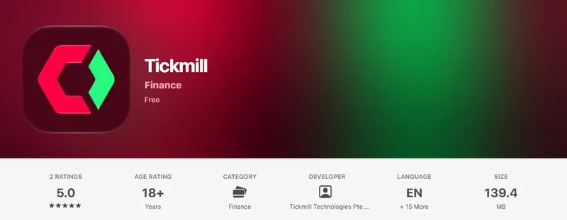 The Australia App Store listing of Tickmill, captured Oct 1, 2026.