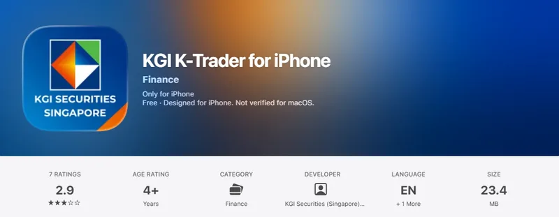 The Singapore App Store listing of KGI K-Trader for iPhone, captured 1 October 2026.