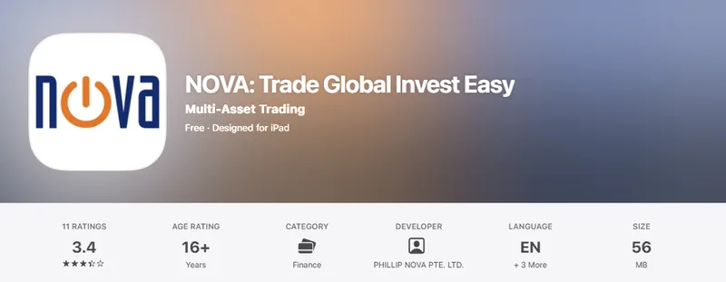 The Singapore App Store listing of NOVA, captured 1 October 2026.