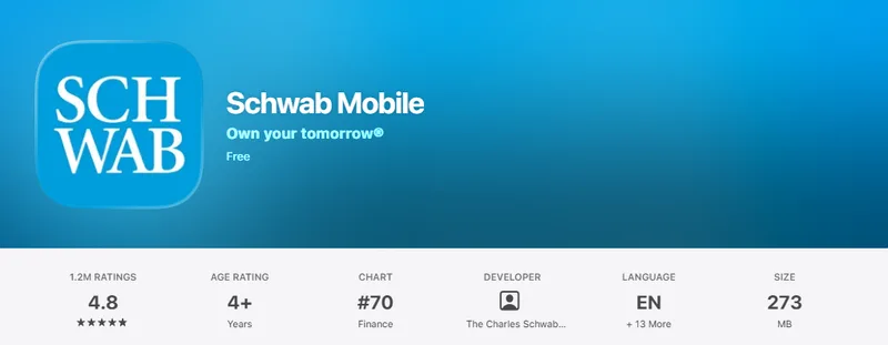 The United States App Store listing of Schwab Mobile, captured Oct 1, 2026.
