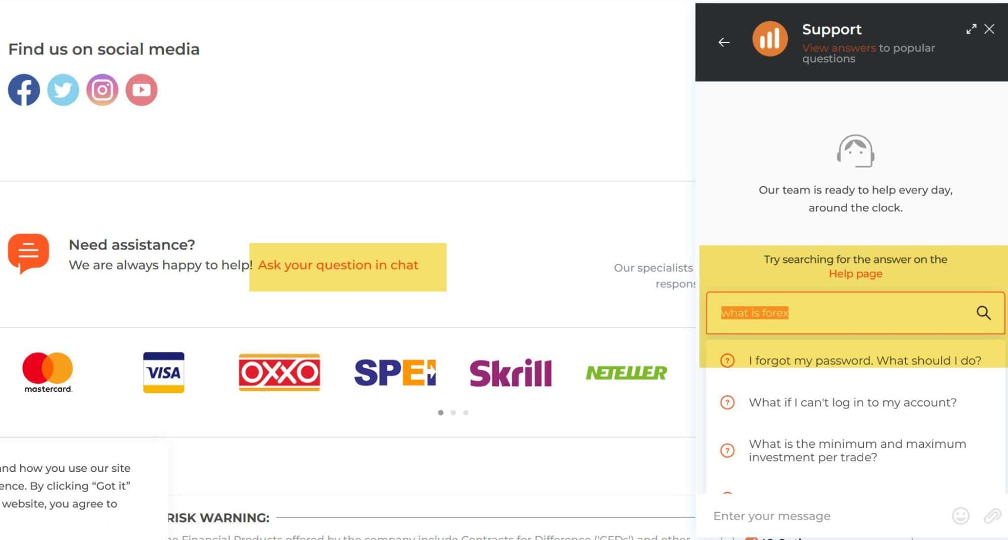 Soporte por Chat de IQ Option