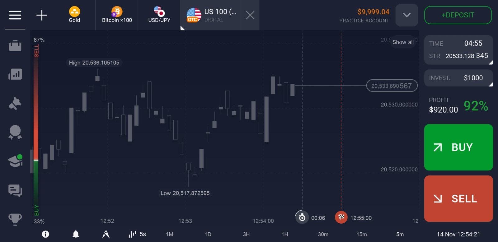 Modo oscuro de la plataforma IQ Option