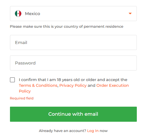 Página de Registro de IQ Option