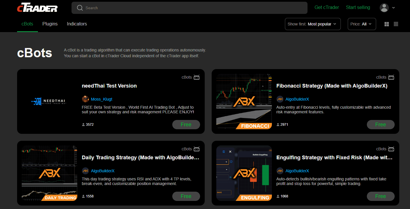  cTrader cBots algorithm selection
