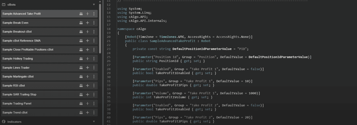 code to run cTrader bots