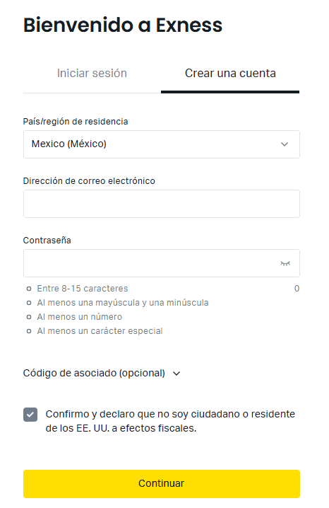 crear una cuenta - exness