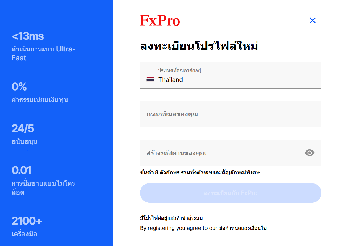 การเปิดบัญชี FxPro