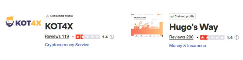 KOT4x vs Hugo's Way Trustpilot Scores