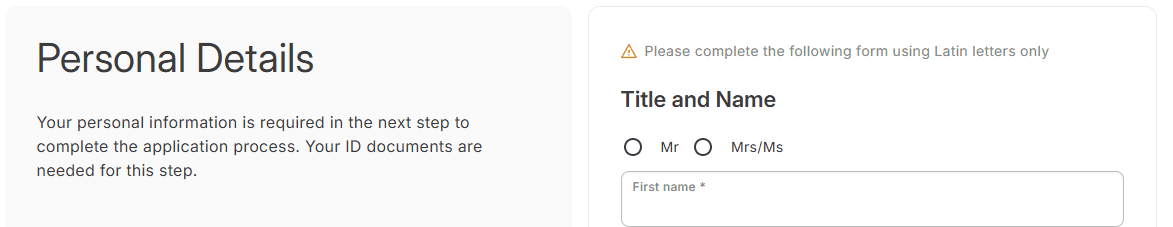 Account opening process for Tickmill - personal details