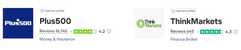 Plus500 vs ThinkMarkets Trustpilot Score