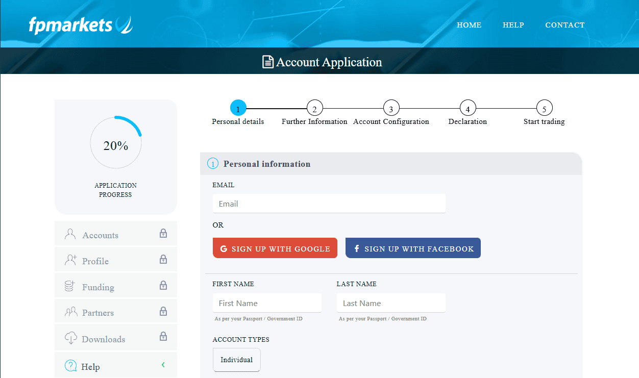 fp markets account application
