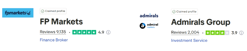 FP Markets vs Admirals Trustpilot Scores