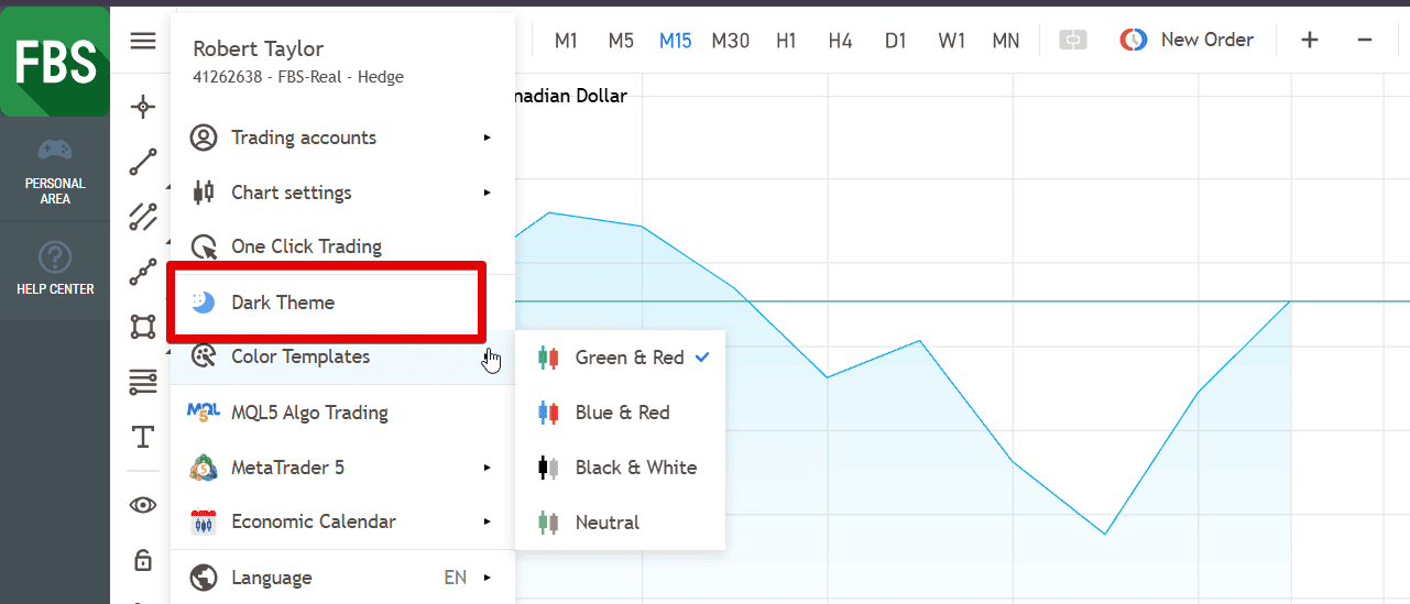 FBS MT5 WebTrader dark theme