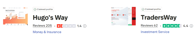 Hugo's Way vs TradersWay Trustpilot Scores