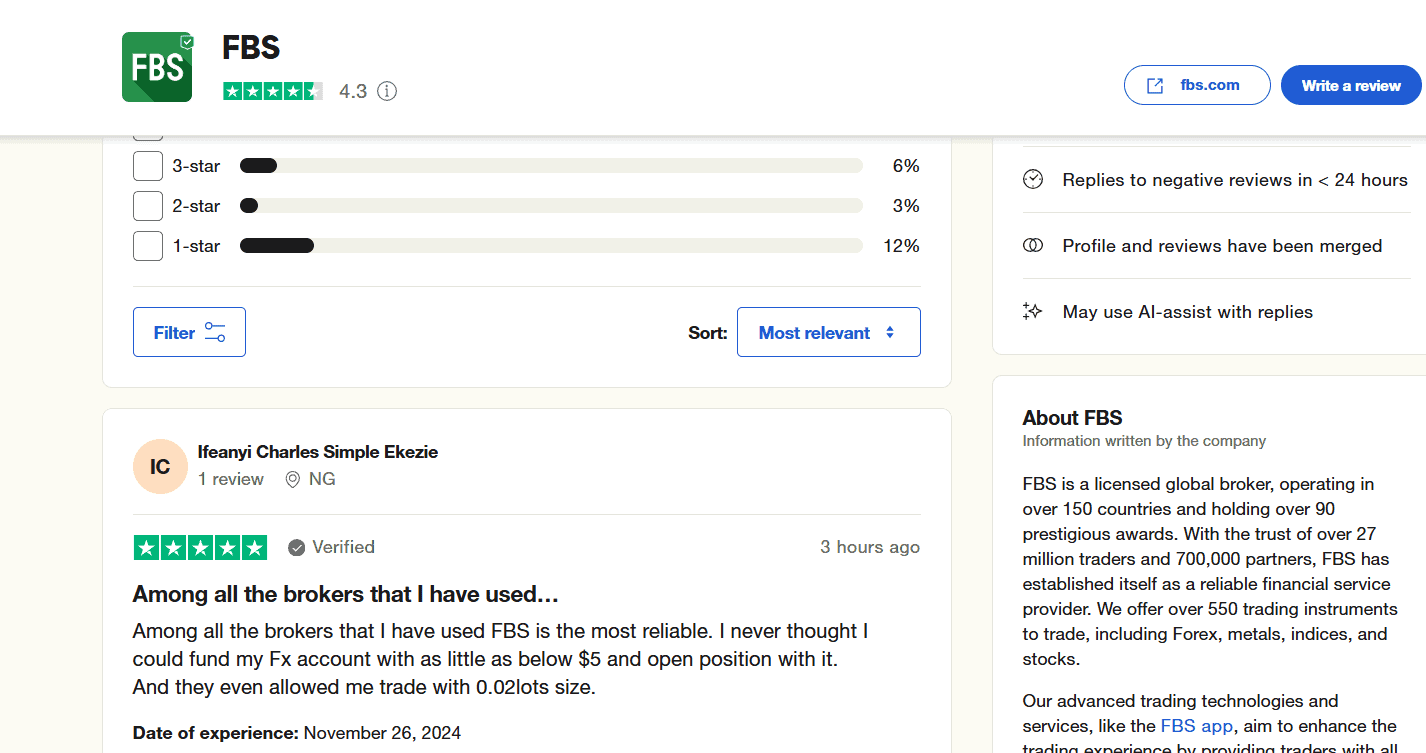 Trustpilot FBS reviews & ratings