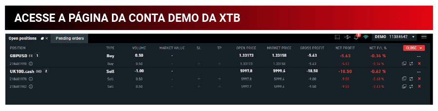 acesse a pagina da conta demo da xtb