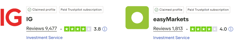 IG vs easyMarkets TrustPilot