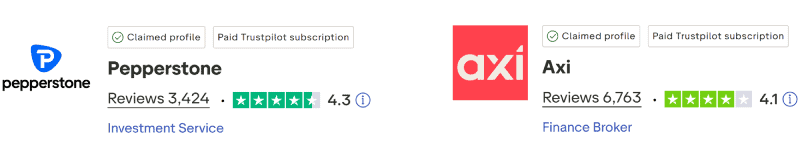 Pepperstone vs Axi TrustPilot