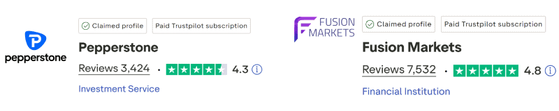 Pepperstone vs Fusion Markets TrustPilot