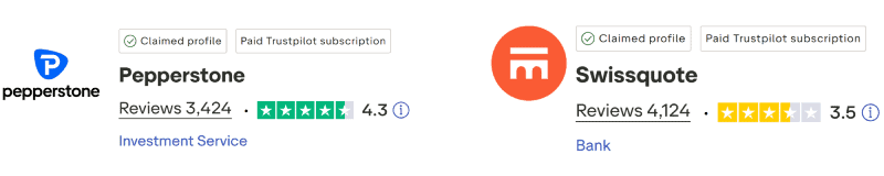 Pepperstone vs Swissquote TrustPilot