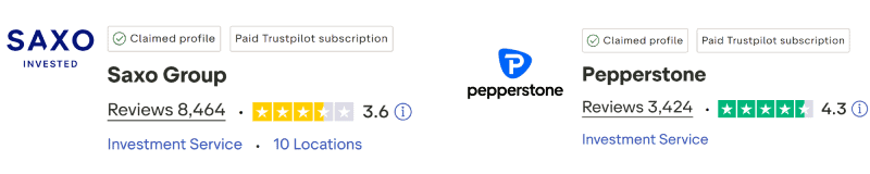 Saxo vs Pepperstone TrustPilot