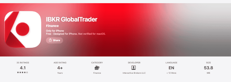 IBKR GlobalTrader app rating on the Australian App Store, August 2026