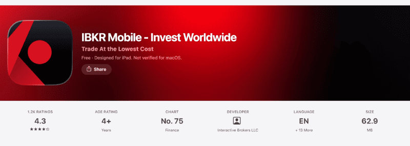 IBKR main app rating on the Australian App Store, August 2026